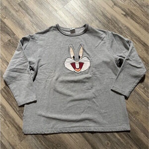 Looney Tunes Bugs Bunny Face Sweatshirt Sweat Shirt Gray L/XL Vintage READ